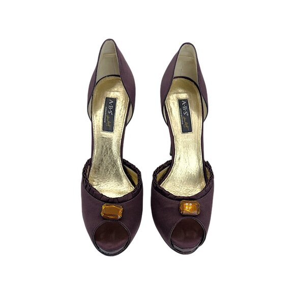 ABS by Allen Schwartz Purple Satin Peep Toe Pumps - Jewel Accent - Size 9.5 - Picture 3 of 14